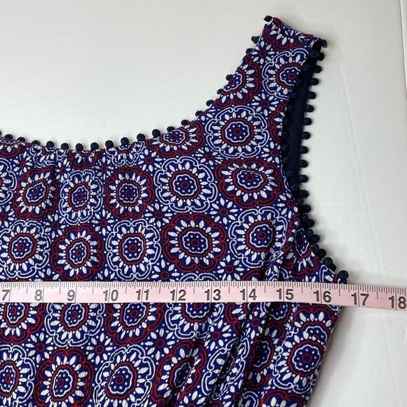 Boden Elisa Pompom Trim Jumpsuit Bold Blue Sun Tile Medallion Print Size 8 - Picture 10 of 15